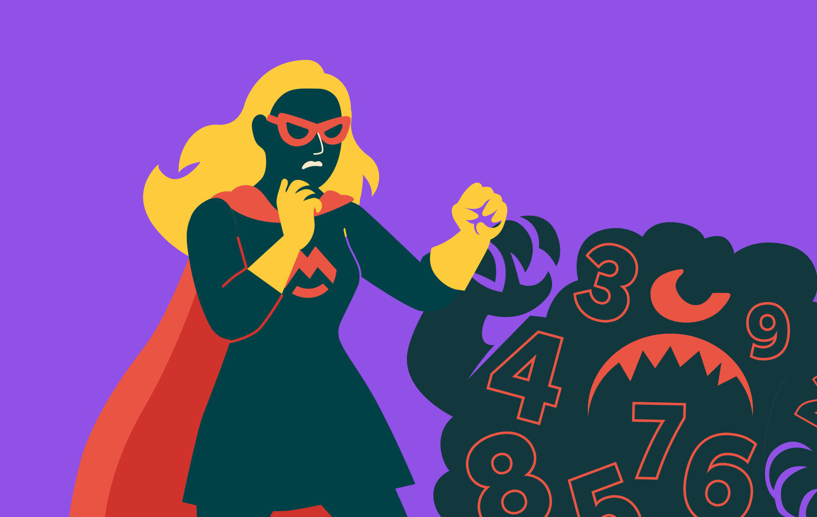 Kobieta superbohaterka walczy z potworem z liczb.